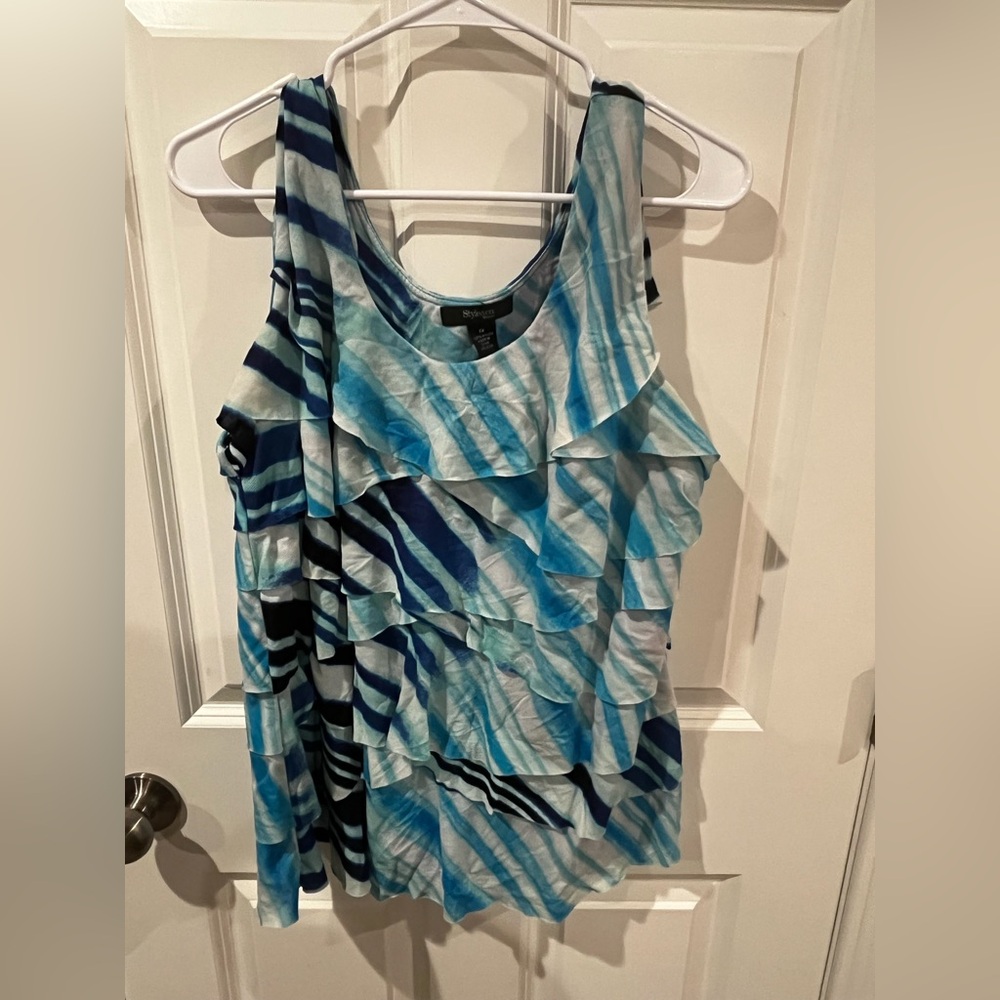 Style & Co Blue & White Tank Top Blouse Size 1X